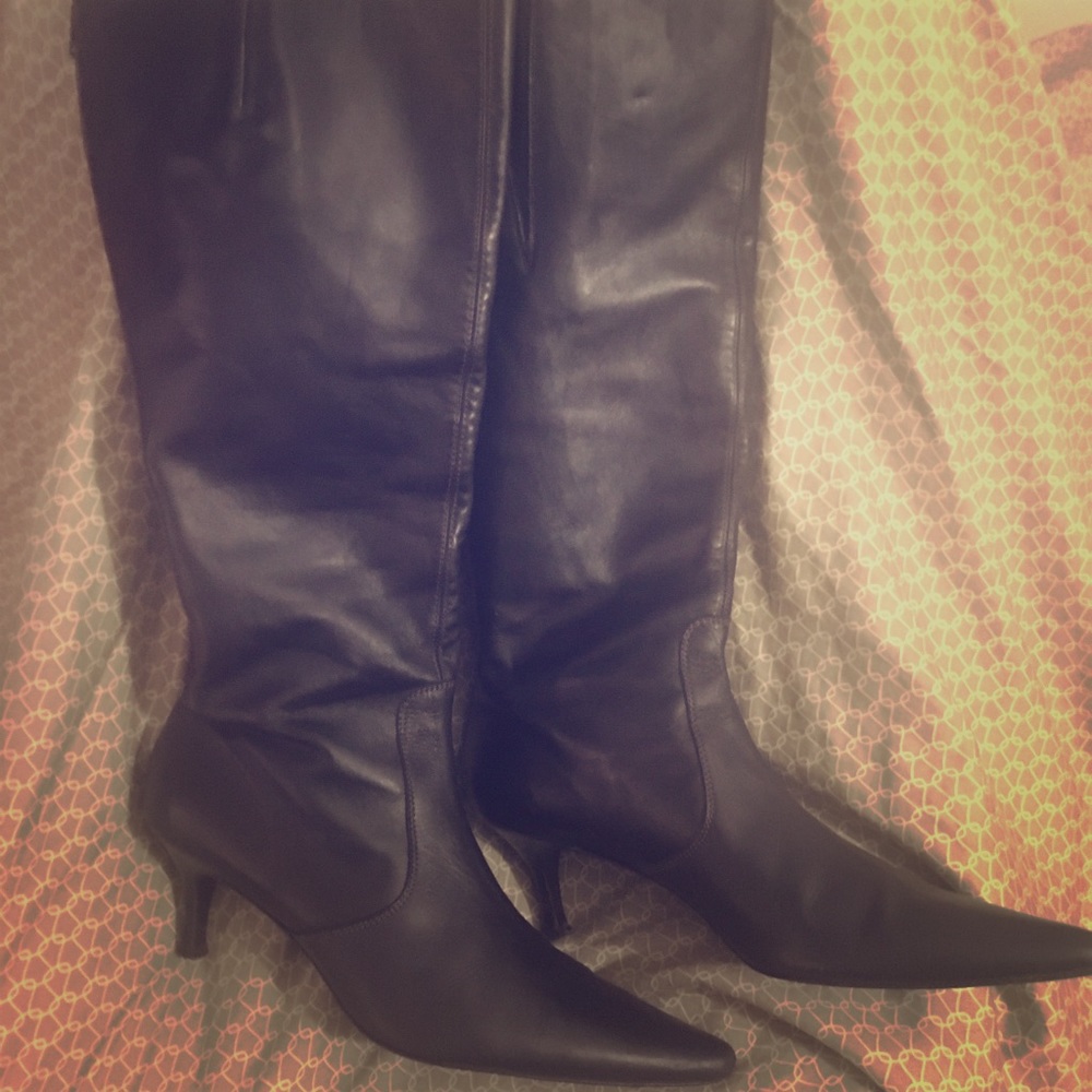 J. Crew extra-wide calf tall black leather boots!